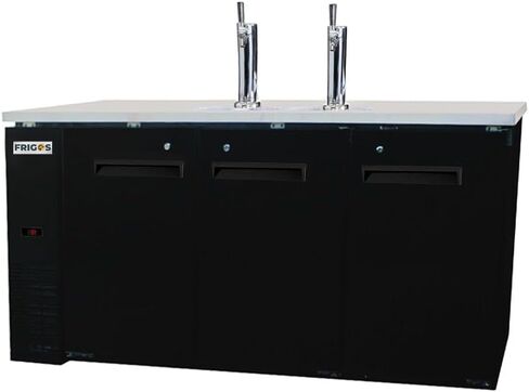 Frigos Premium FGP-BD-72 مبرد بيرة السحب المباشر 72.8 بوصة (2) أبراج ذات مسودة واحدة باللون الأسود - مثالية للمطبخ التجاري - ثلاجة زجاجة البيرة متضمنة مع باب رفع in Kuwait