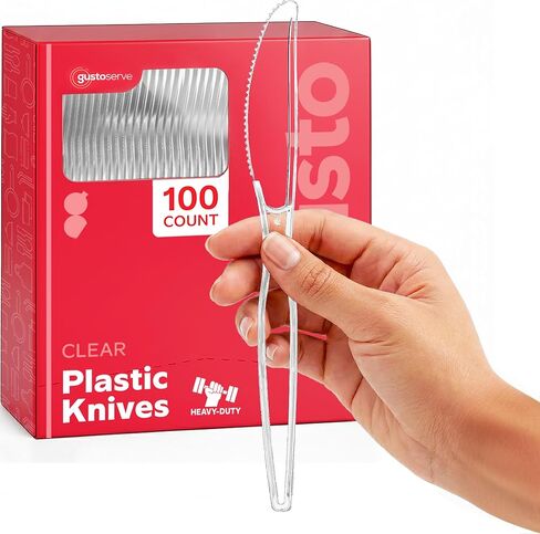 ملاعق بلاستيكية شديدة التحمل من GUSTO [100 قطعة] أدوات مائدة شفافة للاستعمال مرة واحدة للحفلات والمناسبات وتقديم الطعام والوجبات اليومية - أدوات مائدة متينة وخالية من مادة BPA (عبوة مريحة سابقًا) in Kuwait