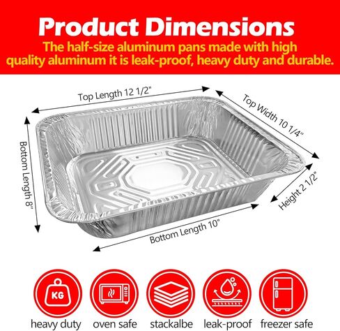 مقالي من رقائق الألومنيوم مقاس 9 × 13 مع غطاء، 10 عبوات من الصواني للاستعمال مرة واحدة، نصف حجم من المقالي شديدة التحمل، حاويات طعام عميقة للطهي، وإعداد الوجبات، والخبز، والتحميص، والغضب، والتدفئة أو طاولة البخار in Kuwait