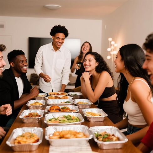 مقالي من رقائق الألومنيوم مقاس 9 × 13 مع غطاء، 10 عبوات من الصواني للاستعمال مرة واحدة، نصف حجم من المقالي شديدة التحمل، حاويات طعام عميقة للطهي، وإعداد الوجبات، والخبز، والتحميص، والغضب، والتدفئة أو طاولة البخار in Kuwait