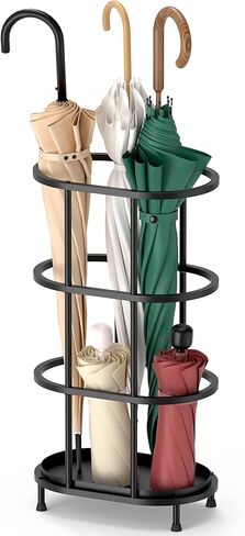 Alyoen Umbrella Holder for Entryway, Metal Umbrella Stand with Water Tray and Cane Holder, Adjustable Feet, 10.4 x 8.4 x 18.7 in, Suitable for Home, Office, and Shopping Mall (Black) in Saudi Arabia