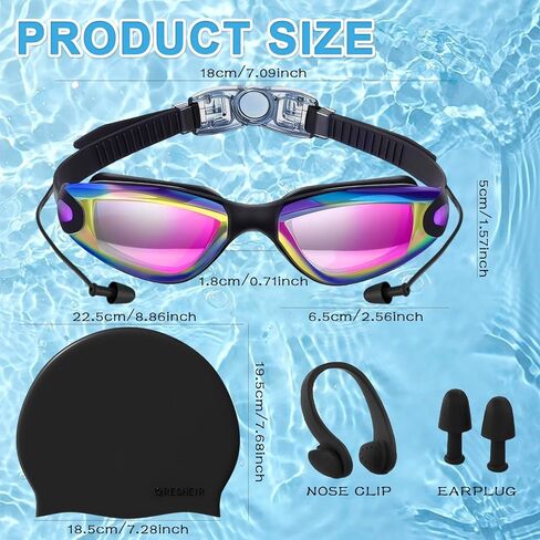 Anti Fog UV Swimming Goggles for Adults - Anti-Fog, UV Protection, Durable, Adjustable Strap, Includes Swimming Cap, Nose Clip, and Ear Plugs, Perfect for Pool and Open Water Swimming in Saudi Arabia