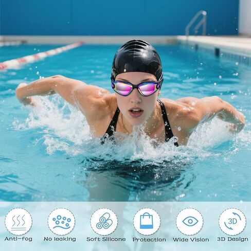 Anti Fog UV Swimming Goggles for Adults - Anti-Fog, UV Protection, Durable, Adjustable Strap, Includes Swimming Cap, Nose Clip, and Ear Plugs, Perfect for Pool and Open Water Swimming in Saudi Arabia