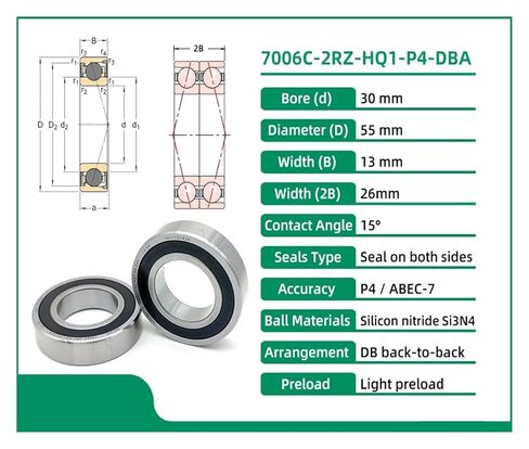 1Pair 7006 7006C 2RZ HQ1 30x55x13 *2 Sealed Angular Contact Bearings Spindle Bearing ABEC-7 SI3N4 Ceramic Ball in Saudi Arabia