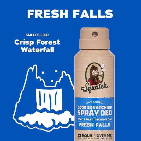 Dr. Squatch Spray Natural Men’s Deodorant – Quick Dry Deodorant Men, Aluminum Free, Dermatologist-Tested – Created for all Skin Types – Fresh Falls, 4oz (2-Pack) in Kuwait