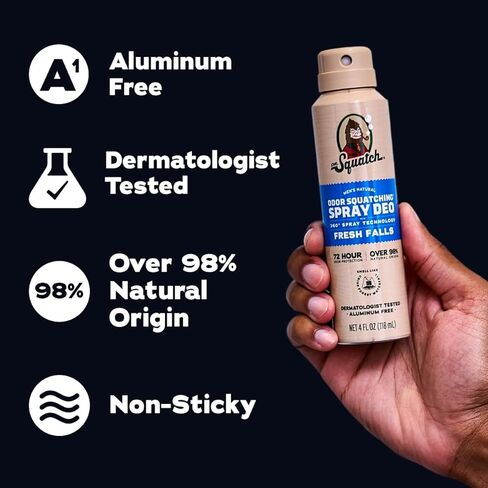 Dr. Squatch Spray Natural Men’s Deodorant – Quick Dry Deodorant Men, Aluminum Free, Dermatologist-Tested – Created for all Skin Types – Fresh Falls, 4oz (2-Pack) in Kuwait
