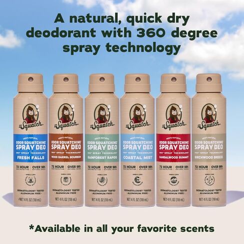 Dr. Squatch Spray Natural Men’s Deodorant – Quick Dry Deodorant Men, Aluminum Free, Dermatologist-Tested – Created for all Skin Types – Fresh Falls, 4oz (2-Pack) in Kuwait