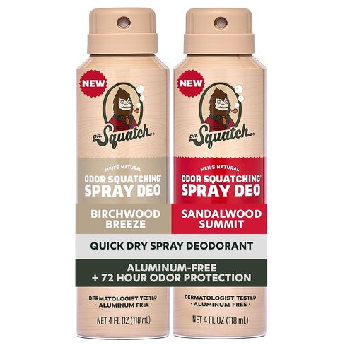 Dr. Squatch Spray Natural Men’s Deodorant – Quick Dry Deodorant Men, Aluminum Free, Dermatologist-Tested – Created for all Skin Types – Fresh Falls + Rainforest Rapids, 4oz (2-Pack) in Kuwait