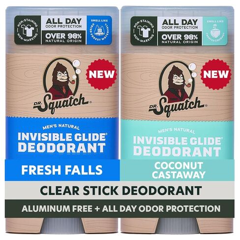 Dr. Squatch Invisible Glide Natural Men’s Deodorant – Smooth Glide, No Stains – Aluminum Free Deodorant Men – Safe for Sensitive Skin – Pine Tar + Birchwood Breeze, 2.65oz (2-Pack) in Kuwait