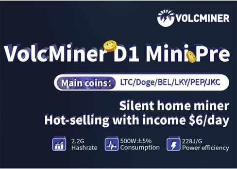 جهاز تعدين VolcMiner D1 Mini Pre 2.2 GH/s LTC Doge BEL الجديد بقدرة 500 وات 90 ~ 260 فولت خوارزمية تشفير مع سلك طاقة - متوفر في المخزون in Kuwait