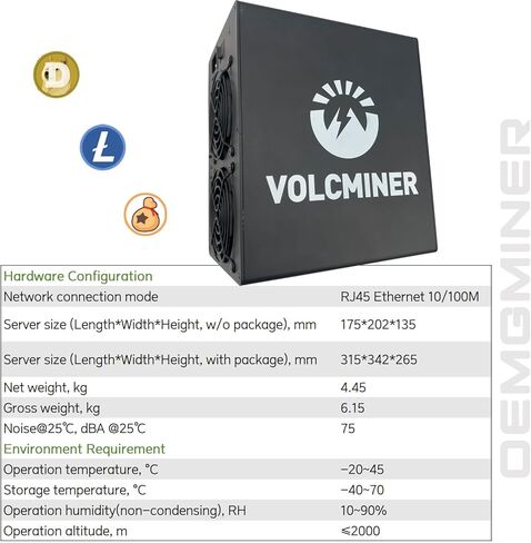 VolcMiner D1 Mini 2.2GH/s Scrypt ASIC Miner for Litecoin (LTC) Dogecoin (Doge) BEL | 500W High Efficiency Mining Rig | 200-300V Wide Voltage by OEMGMINER in Kuwait