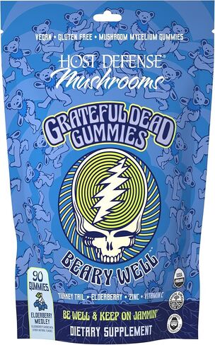 Host Defense Beary Well Grateful Dead Gummies - Mushroom Gummies with Agarikon, Turkey Tail, Chaga, Elderberry, Vitamin C & Zinc - Upper Respiratory System Health and Immune Support (30 Servings) in Saudi Arabia