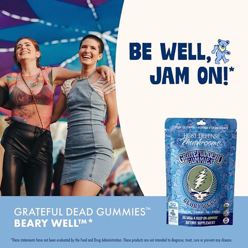 Host Defense Beary Well Grateful Dead Gummies - Mushroom Gummies with Agarikon, Turkey Tail, Chaga, Elderberry, Vitamin C & Zinc - Upper Respiratory System Health and Immune Support (30 Servings) in Saudi Arabia