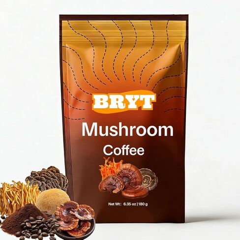 Bryt Mushroom Coffee with 6 Adaptogenic Mushrooms + Collagen – Steady Energy, Focus & Immunity Support, 6.35 oz(1pcs) in Saudi Arabia