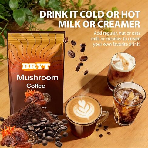 Bryt Mushroom Coffee with 6 Adaptogenic Mushrooms + Collagen – Steady Energy, Focus & Immunity Support, 6.35 oz(1pcs) in Saudi Arabia