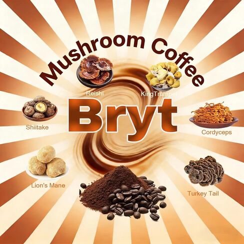 Bryt Mushroom Coffee with 6 Adaptogenic Mushrooms + Collagen – Steady Energy, Focus & Immunity Support, 6.35 oz(1pcs) in Saudi Arabia