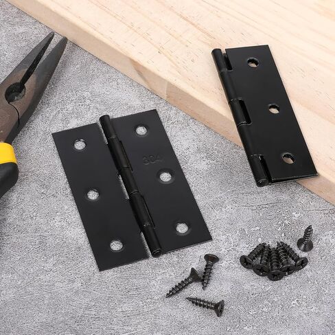 2 Pcs 3" Stainless Door Hinges,Stainless Steel Folding Butt Hinge Door Hinges with 12pcs Screws for Doors Wooden Boxes Windows (Black) in Saudi Arabia
