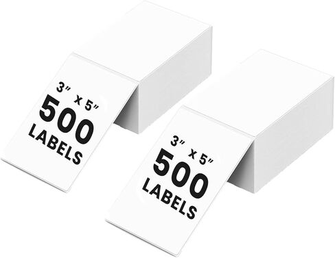 ملصقات حرارية Fanfold 3 × 5، 500 قطعة ملصق شحن مثقوب أبيض قابل للطي 70 جرام ملصقات طابعة حرارية مقاومة للماء للطابعة الحرارية، ملصقات الشحن السريع، الاستخدام الذاتي، لاصق قوي in Kuwait