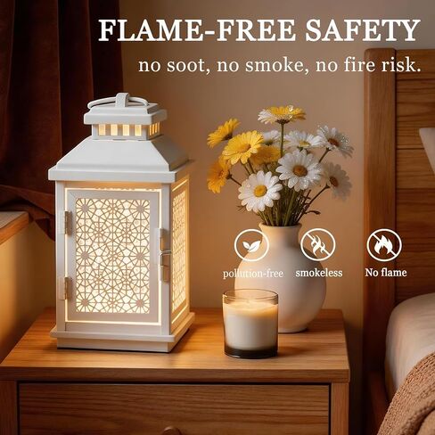 Candle Warmer Lamp with Timer, Farmhouse Candle Warmer Lantern Dimmable and Adjustable Auto Shut Off with 2 Bulbs House Warming Gifts New Home Fragrance Bedroom Decor -White Carved Flower in Saudi Arabia