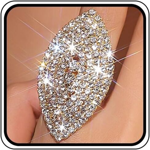 Sparkling Silver Crystal Open Rings for Women Fashion Adjustable Cluster Rhinestone Cocktail Knuckle Ring Big Bling Costume Finger Jewelry Accessories in Saudi Arabia