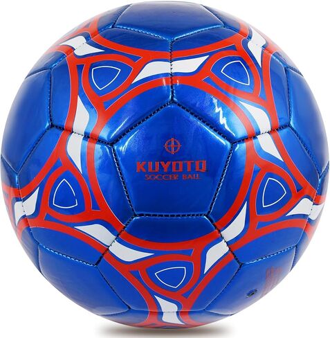 كرة قدم KUYOTQ مقاس 5، كرة قدم رسمية للمباراة والتدريب، جلد TPU أزرق معدني مع شعار أحمر، كرة قدم عالية الارتداد لجميع الأحوال الجوية للبالغين والشباب، يتم شحنها مفرغة من الهواء in Kuwait