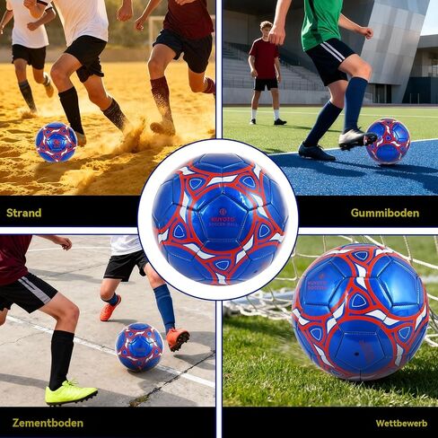 كرة قدم KUYOTQ مقاس 5، كرة قدم رسمية للمباراة والتدريب، جلد TPU أزرق معدني مع شعار أحمر، كرة قدم عالية الارتداد لجميع الأحوال الجوية للبالغين والشباب، يتم شحنها مفرغة من الهواء in Kuwait