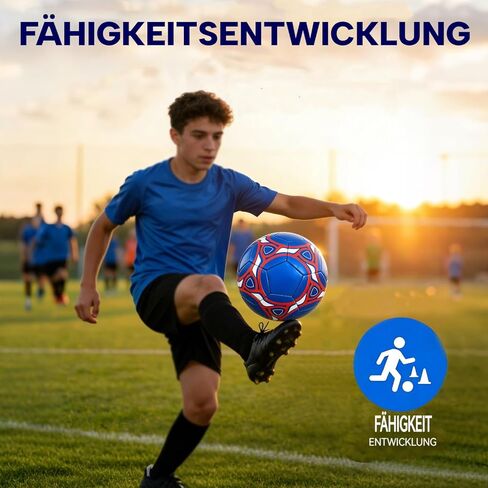 كرة قدم KUYOTQ مقاس 5، كرة قدم رسمية للمباراة والتدريب، جلد TPU أزرق معدني مع شعار أحمر، كرة قدم عالية الارتداد لجميع الأحوال الجوية للبالغين والشباب، يتم شحنها مفرغة من الهواء in Kuwait