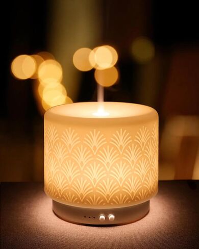 موزع روائح الزيوت العطرية من السيراميك، 280 مل 2.4 ميجاهرتز، موزع روائح العلاج العطري بالموجات فوق الصوتية مع وقت تشغيل 12 ساعة/24 ساعة، إيقاف تلقائي، تشغيل هادئ، 3 إعدادات مؤقت للغرفة الكبيرة، المنزل، المكتب، المنتجعات الصحية، اليوغا، الهدايا in Kuwait