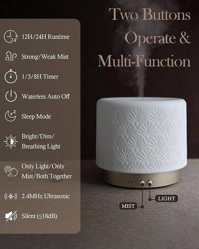 موزع روائح الزيوت العطرية من السيراميك، 280 مل 2.4 ميجاهرتز، موزع روائح العلاج العطري بالموجات فوق الصوتية مع وقت تشغيل 12 ساعة/24 ساعة، إيقاف تلقائي، تشغيل هادئ، 3 إعدادات مؤقت للغرفة الكبيرة، المنزل، المكتب، المنتجعات الصحية، اليوغا، الهدايا in Kuwait