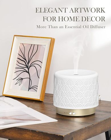 موزع روائح الزيوت العطرية من السيراميك، 280 مل 2.4 ميجاهرتز، موزع روائح العلاج العطري بالموجات فوق الصوتية مع وقت تشغيل 12 ساعة/24 ساعة، إيقاف تلقائي، تشغيل هادئ، 3 إعدادات مؤقت للغرفة الكبيرة، المنزل، المكتب، المنتجعات الصحية، اليوغا، الهدايا in Kuwait