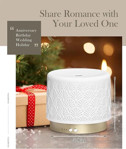 موزع روائح الزيوت العطرية من السيراميك، 280 مل 2.4 ميجاهرتز، موزع روائح العلاج العطري بالموجات فوق الصوتية مع وقت تشغيل 12 ساعة/24 ساعة، إيقاف تلقائي، تشغيل هادئ، 3 إعدادات مؤقت للغرفة الكبيرة، المنزل، المكتب، المنتجعات الصحية، اليوغا، الهدايا in Kuwait