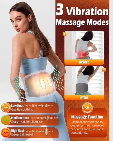وسادة تسخين لاسلكية مع جهاز تدليك لتخفيف آلام الظهر، 3 أوضاع للحرارة و3 أوضاع اهتزاز، جهاز مساج أسفل الظهر لاسلكي قابل لإعادة الشحن بقدرة 8000 مللي أمبير في الساعة للتشنجات، هدايا عيد ميلاد للنساء والرجال وكبار السن والأم والأب in Kuwait