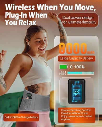 وسادة تسخين لاسلكية مع جهاز تدليك لتخفيف آلام الظهر، 3 أوضاع للحرارة و3 أوضاع اهتزاز، جهاز مساج أسفل الظهر لاسلكي قابل لإعادة الشحن بقدرة 8000 مللي أمبير في الساعة للتشنجات، هدايا عيد ميلاد للنساء والرجال وكبار السن والأم والأب in Kuwait