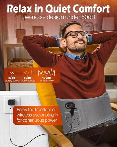 وسادة تسخين لاسلكية مع جهاز تدليك لتخفيف آلام الظهر، 3 أوضاع للحرارة و3 أوضاع اهتزاز، جهاز مساج أسفل الظهر لاسلكي قابل لإعادة الشحن بقدرة 8000 مللي أمبير في الساعة للتشنجات، هدايا عيد ميلاد للنساء والرجال وكبار السن والأم والأب in Kuwait