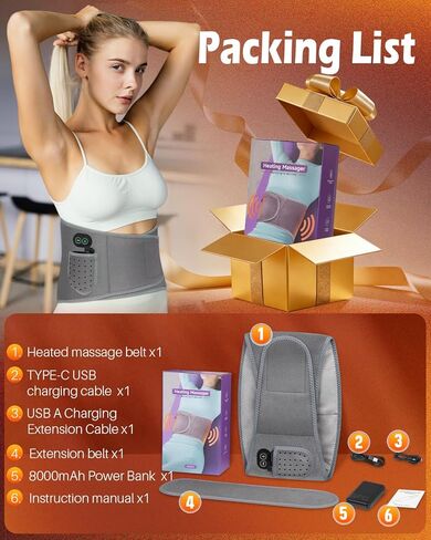 وسادة تسخين لاسلكية مع جهاز تدليك لتخفيف آلام الظهر، 3 أوضاع للحرارة و3 أوضاع اهتزاز، جهاز مساج أسفل الظهر لاسلكي قابل لإعادة الشحن بقدرة 8000 مللي أمبير في الساعة للتشنجات، هدايا عيد ميلاد للنساء والرجال وكبار السن والأم والأب in Kuwait