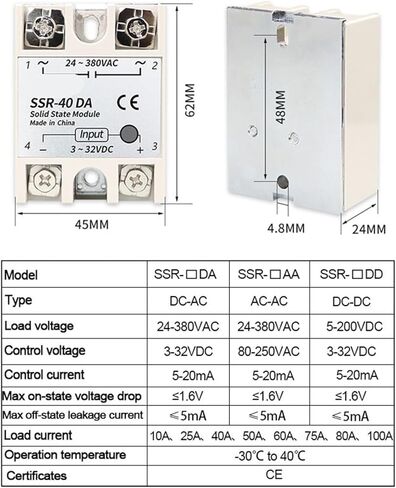 10PCS Solid State Relay 10A 25A 40A 50A 60A 80A 100A DC to AC to to Single Phase Module 24-380VAC(10PCS SSR-80A) in Saudi Arabia
