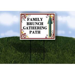 Family Brunch Gathering Path Spring Flowers Plum Pink Up Arrows A-Frame Single Sided 23x23 in. sign in Kuwait