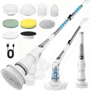 منظف ​​دوار كهربائي لاسلكي، 4 زوايا مع 8 رؤوس فرشاة قابلة للاستبدال، مقبض قابل للتعديل 3 سرعات مع شاشة LED - وقت تشغيل 90 دقيقة، فرشاة تنظيف مقاومة للماء IPX7 للحمام في حوض الاستحمام in Kuwait