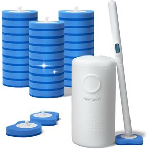 Newlonis® فرشاة مرحاض للاستعمال مرة واحدة مع 32 عبوة إعادة تعبئة، وعصا تنظيف وعاء المرحاض المثبتة على الحائط، ومجموعة فرشاة المرحاض وحاملها in Kuwait