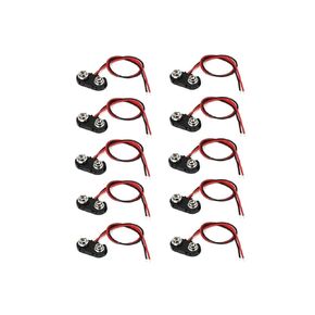 10 قطع من موصل مشبك بطارية 9 فولت من Fengpeng، اتصال كابل طويل، هيكل صلب، أسود أحمر (على شكل حرف T) in Kuwait