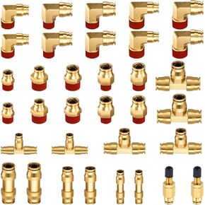 34 قطعة من تركيبات خط فرامل الهواء النحاسية المتنوعة 1/4 بوصة 3/8 بوصة 1/2 بوصة تركيبات توصيل سريعة لخط الهواء ادفع لتوصيل مجموعة تجهيزات الهواء مع خيط NPT لشبه الشاحنات أو نظام الهواء الصناعي in Kuwait