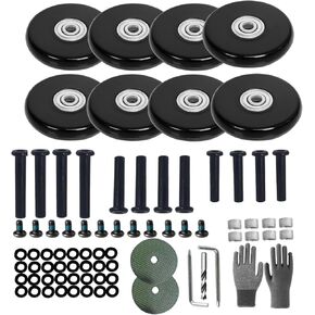 عجلات بديلة لحقيبة الأمتعة بقطر 2.13 بوصة (54 مم) 8 قطع عجلة سماكة 0.55 بوصة (14 مم) مع 3 أحجام محور مقاومة للاهتراء من المطاط كتم الصوت أدوات إصلاح العجلات الدوارة لصندوق السفر لحقيبة الترولي in Kuwait