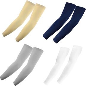 The Elixir Arm Sleeves UV Sun Protective Arm Compression Cover Warmer Cooler 4 Pairs (Beige, White, Navy, Grey) in Kuwait