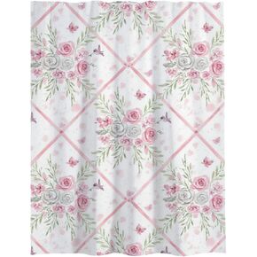 ستارة دش طويلة بطباعة فراشة وردية، خطافات ستارة دش لطيفة مقاومة للماء للصيف، ستائر ريفية من القماش قابلة للغسل لديكور تجريدي لحوض الاستحمام 72 × 72 بوصة in Kuwait