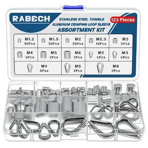 Stainless Steel Wire Rope Thimbles 5Size M2 to M6 Aluminum Crimping Loop Sleeve 8Size 3/64-1/4 Inch for Wire Rope Cable Thimble Rigging in Kuwait