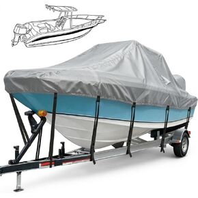 غطاء قارب T Top بطول 20-22 قدم لقوارب وحدة التحكم المركزية، غطاء علوي صلب مقاوم للماء بقوة 1200D مع غطاء محرك و15 حزام مقاوم للرياح، يناسب قوارب السقف T-Top حتى 106 بوصة، رمادي in Kuwait