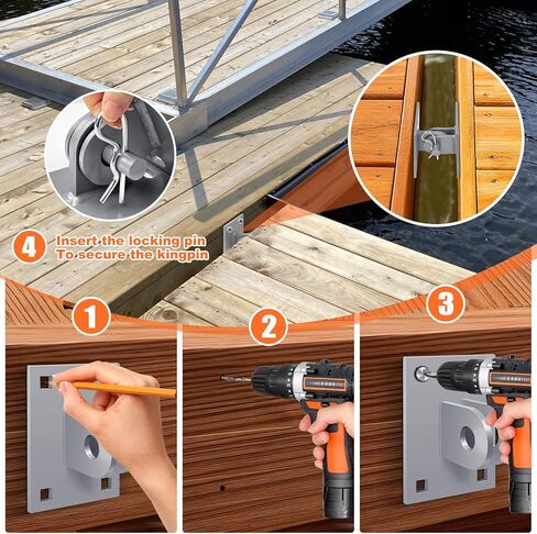 مجموعة مفصلات قفص الاتهام العائمة من جانب الرصيف، مجموعة مفصلات قفص الاتهام شديدة التحمل، أقواس زاوية على شكل حرف T من الفولاذ المجلفن من الدرجة البحرية، لوحة داعمة مقاس 4 × 4 بوصة، مجموعة موصل أنثى ذكر للمنحدرات العائمة 2 حزمة in Kuwait