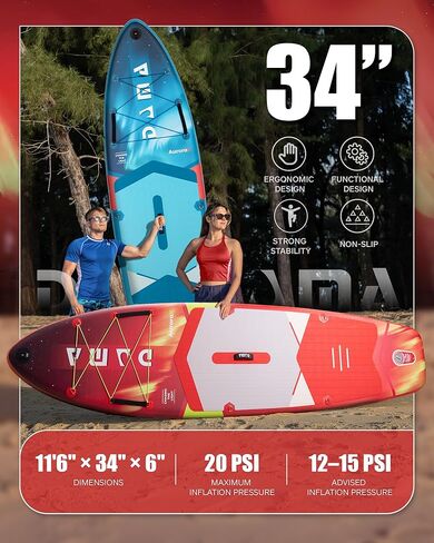 لوح التجديف الوقوف من داما لشخصين وحيوانات أليفة، تصميم ثابت وواسع للغاية للمبتدئين، للاستخدام العائلي على البحيرات والأنهار والمياه الساحلية، سعة 450 رطل، 11'6 بوصة × 34 بوصة × 6 بوصة in Kuwait