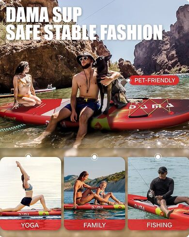 لوح التجديف الوقوف من داما لشخصين وحيوانات أليفة، تصميم ثابت وواسع للغاية للمبتدئين، للاستخدام العائلي على البحيرات والأنهار والمياه الساحلية، سعة 450 رطل، 11'6 بوصة × 34 بوصة × 6 بوصة in Kuwait