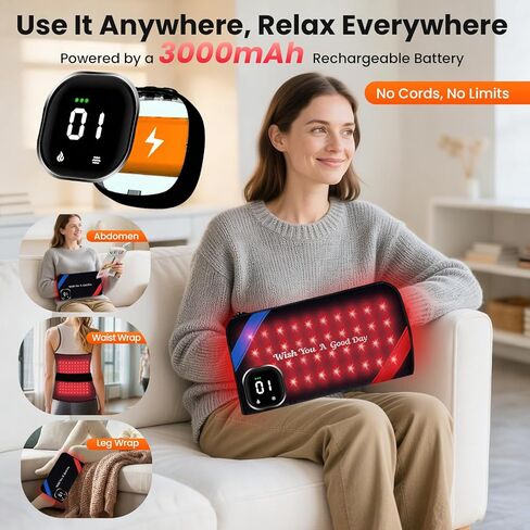 علاج بالضوء الأحمر اللاسلكي لليدين والمعصمين، كمامة علاجية بالأشعة تحت الحمراء مزدوجة اليد مع 80 خرزة LED مزدوجة الطول الموجي (660 نانومتر و850 نانومتر)، 5 أوضاع علاج، بطارية 3000 مللي أمبير في الساعة لتخفيف الألم بتغطية كاملة in Kuwait